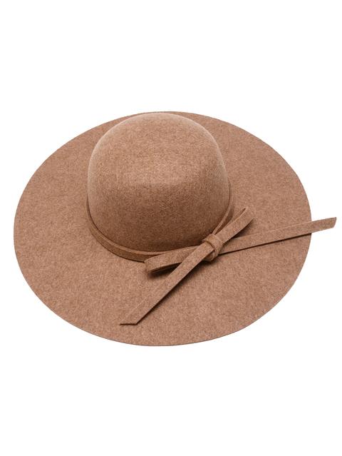 Camel Bow Trim Wide Brimmed Felt Hat
