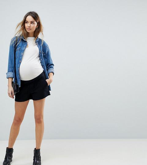 Asos Design Maternity - Mom-shorts Aus Schwarzem Stoff Mit Bund Unter Dem Bauch - Schwarz