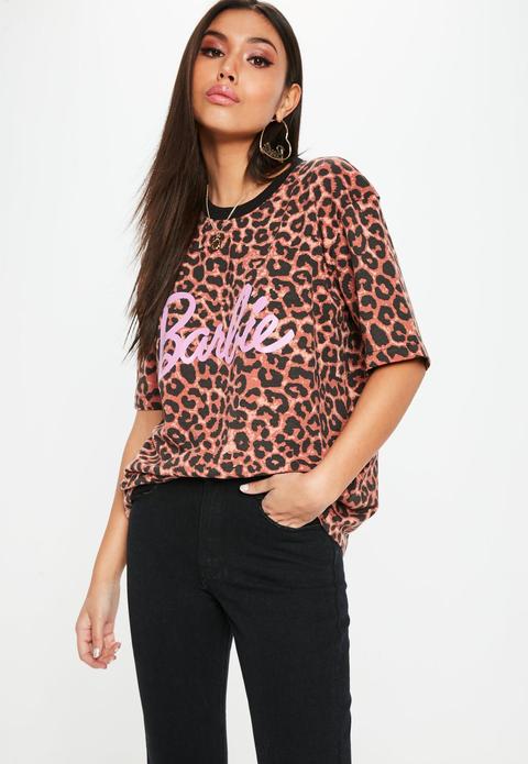 Barbie X Missguided Brown Leopard Print T Shirt, Multi