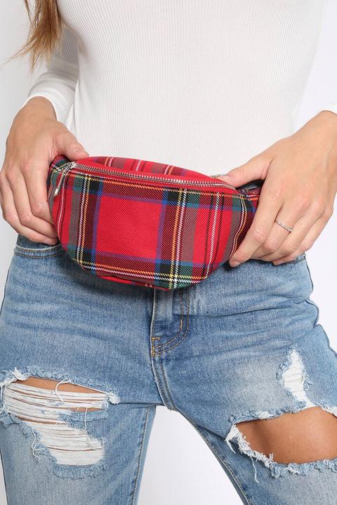 Red Tartan Print Bum Bag