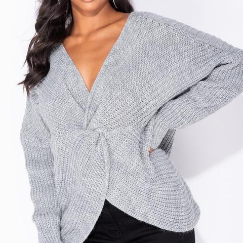 Grey Knot Detail Dropped Sleeve Jumper