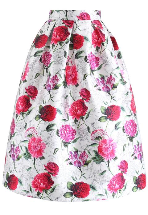 Across The Floral Land Printed Midi Skirt