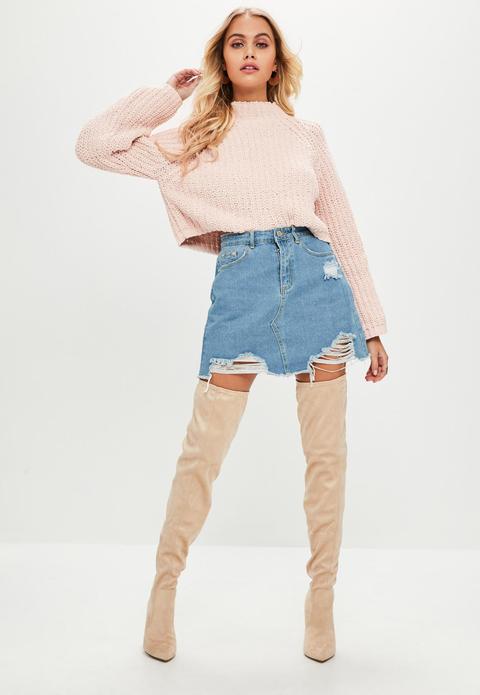 Pink Chenille Flare Sleeve Knitted Jumper, Pink