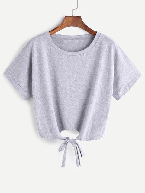 Camiseta Corta Cordón En La Parte Delantera - Gris