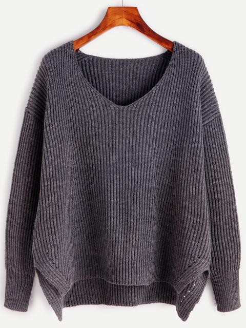 Maglione Asimmetrico A Costine - Grigio