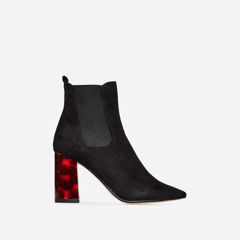 Ana Contrast Heel Ankle Boot In Black Faux Suede, Black