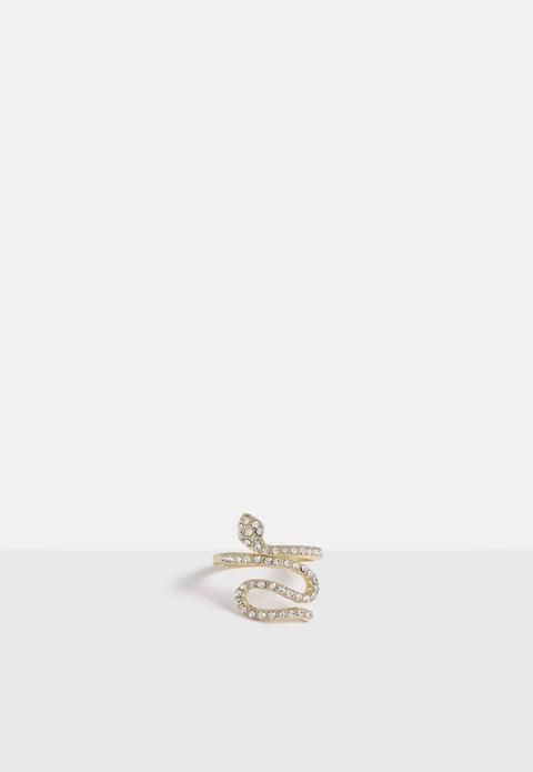 Gold Look Diamante Snake Ring, Gold