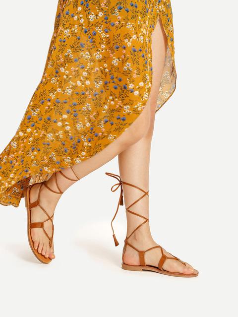 Sandalias Planas Con Cordones