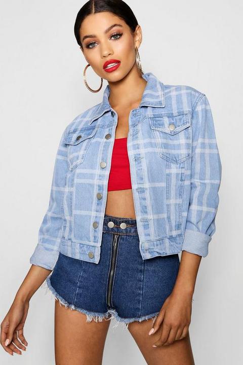 Check Cropped Denim Jacket