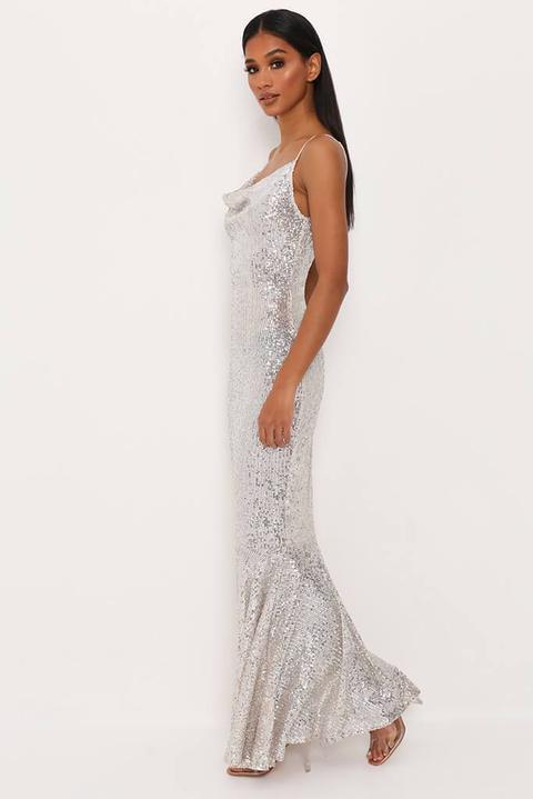 silver sequin maxi dress