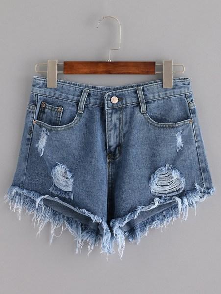 Shorts Denim Rotos Con 5 Bolsillos