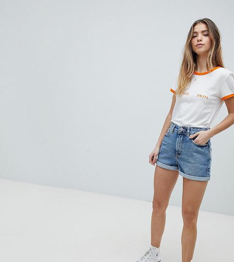 Asos Design Petite - Mom Shorts Di Jeans Blu Vintage - Blu