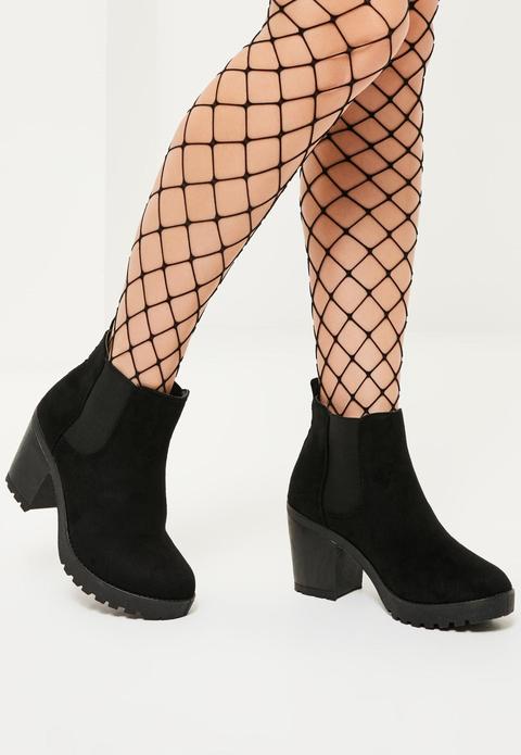 Black Cleated Sole Ankle Boots