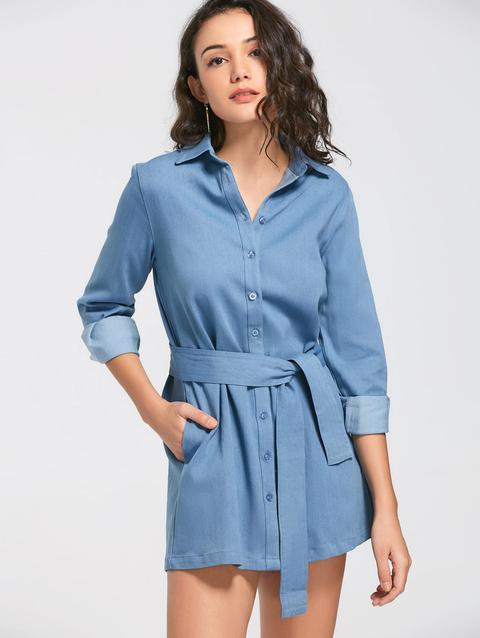 Vestito A Maniche Lunghe Con Cintura In Jeans