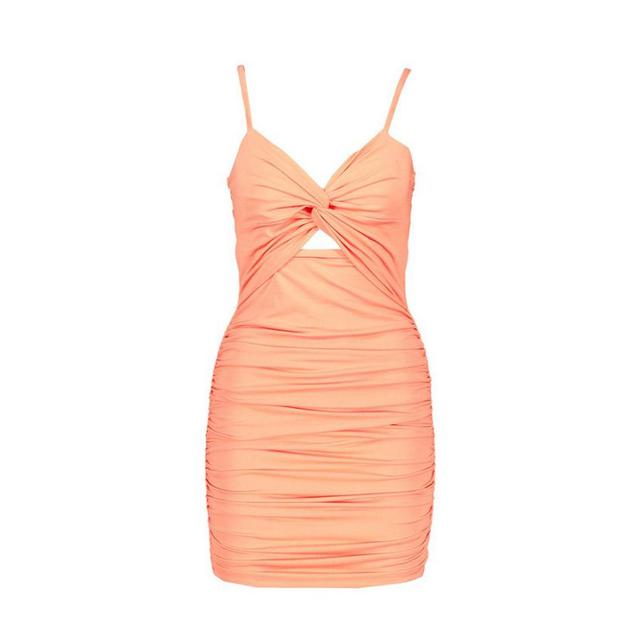 rouche knot front bodycon mini dress