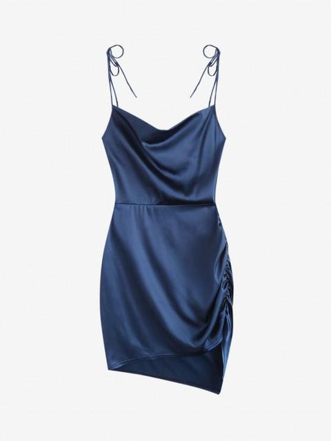 Vestido Fruncido Con Nudo En Espalda Abierta Deep Blue Black Light Coffee