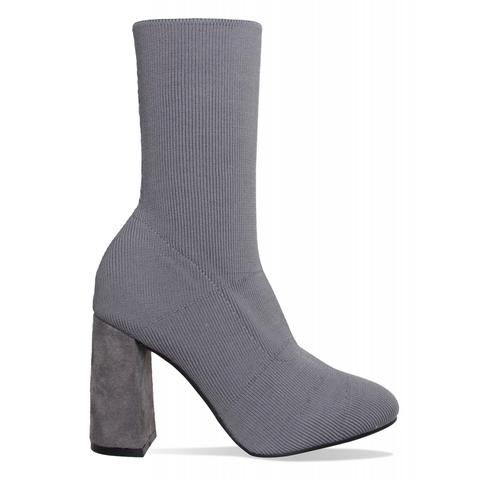 Angie Grey Knit Block Heel Ankle Boots