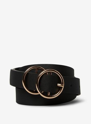 Womens Black Double Circle Belt- Black, Black