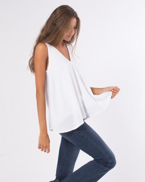 Blusa Crepe Fluido Pico Vuelo Blanco