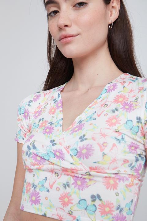 Camiseta Escote En V Estampada