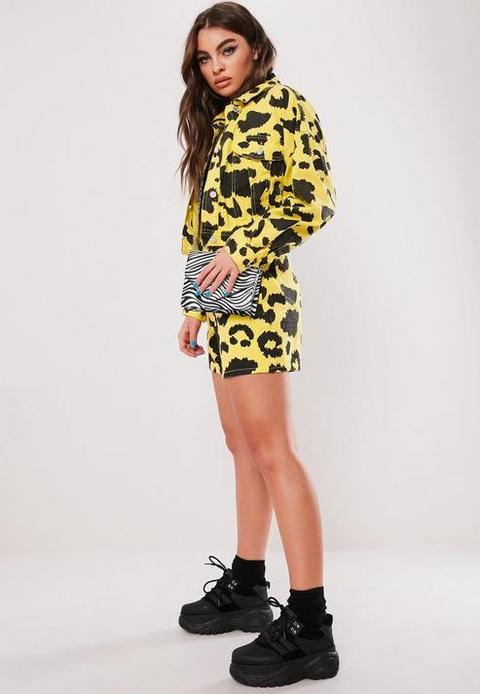 yellow leopard print denim jacket