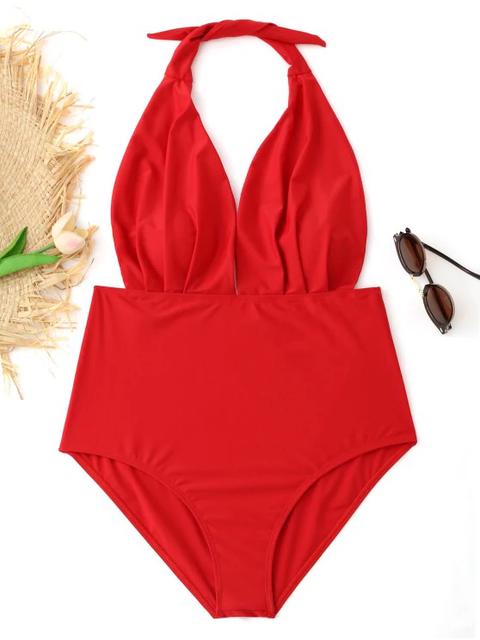 Pleated Halter Plus Size Swimsuit