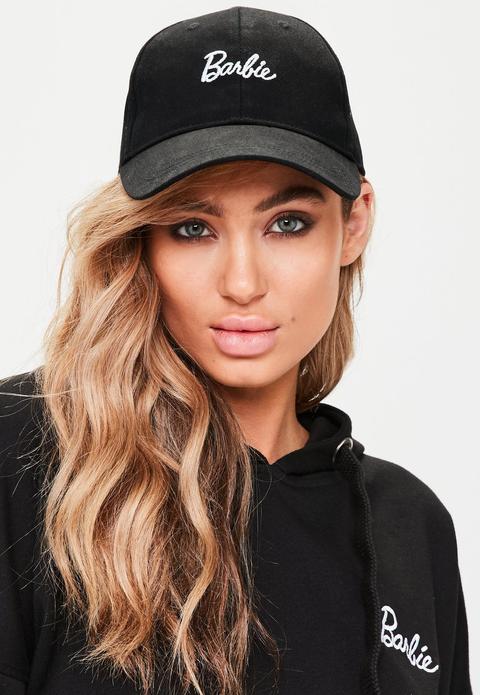 Barbie X Missguided Black Fabric Embroidered Cap, Black