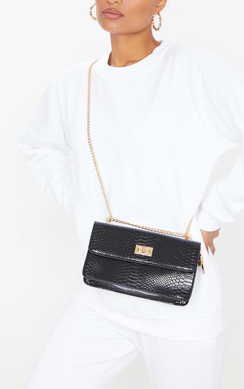 Black Croc Chain Cross Body Bag