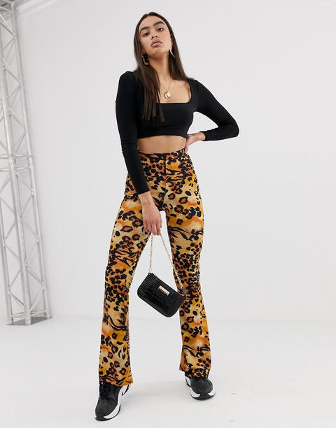 Asos Design - Pantaloni A Zampa Con Stampa Animalier Mista - Multicolore