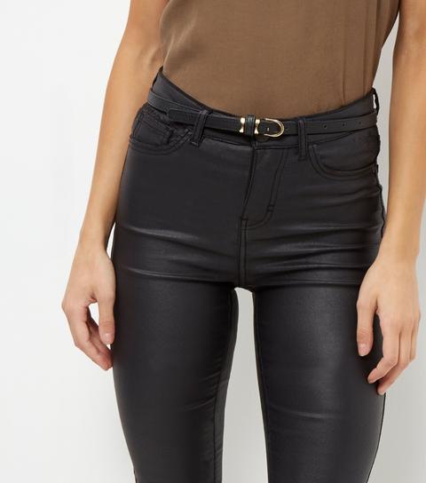 Black Leather-look Skinny Belt New Look