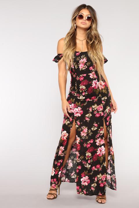 Plan A Trip Floral Dress - Black