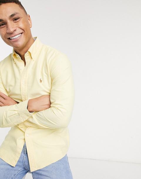 Camisa Oxford De Corte Slim Con Logo De Jugador En Amarillo De Polo Ralph Lauren