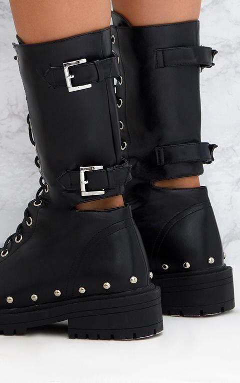 Black Chunky Hard Wear Lace Up Ankle 