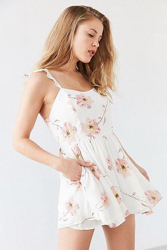 Kimchi Blue Petunia Gauze Flutter-sleeve Floral Ivory Playsuit - Womens S