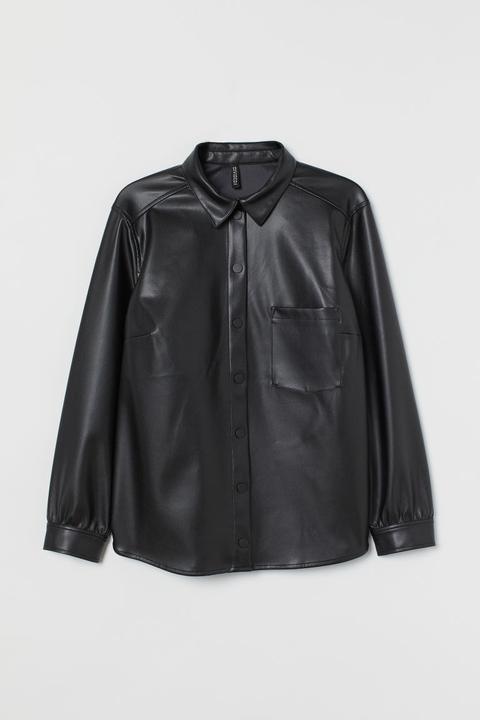 H & M+ Camisa En Piel Sintética - Negro