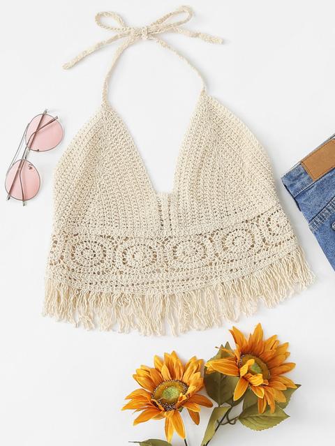 Crop Hem Crochet Cami Crop Top