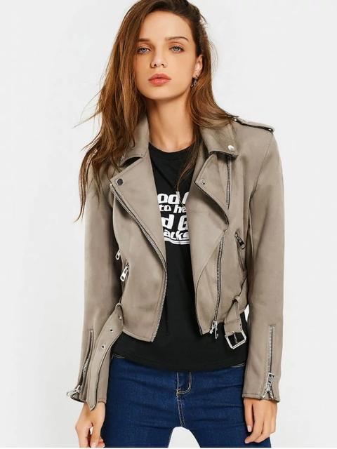 Chaqueta De Ante Sintética Con Cremallera Asimétrica