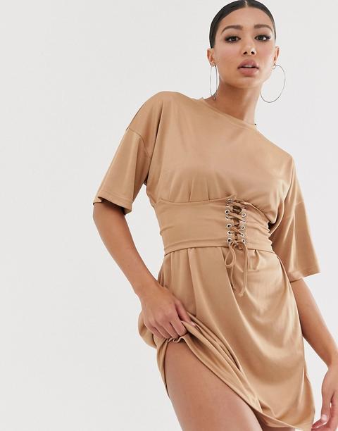 Missguided - Robe T-shirt Avec Corset - Fauve