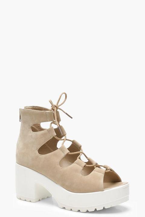 cleated peeptoe lace up sandals