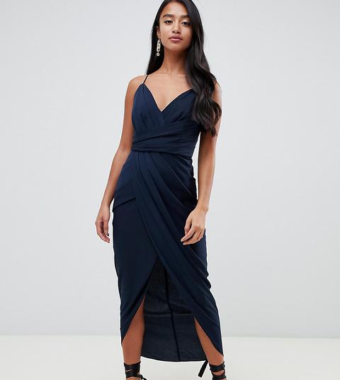 Vestido Largo Y Cruzado En Azul Marino De Forever New