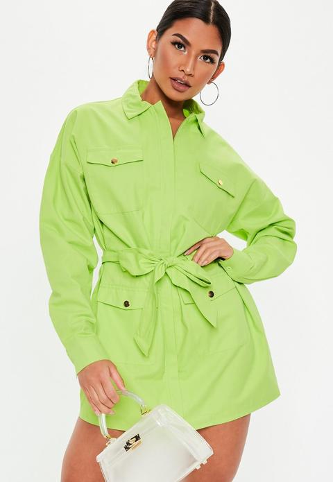 Lime Green Oversized Utility Belted Shift Dress