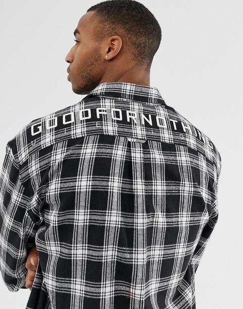 Good For Nothing - Camicia Oversize Nera A Quadri Con Logo Sul Retro - Nero