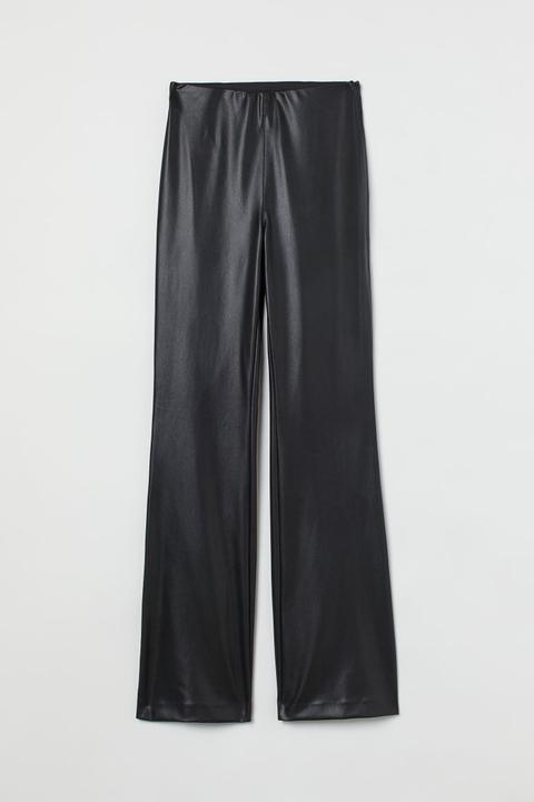 Flared Imitation Leather Trousers - Black