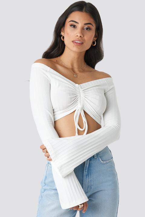 Drawstring Off Shoulder Top White
