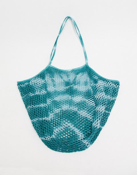 Asos Design String Shopper In Teal Tie Dye-blue