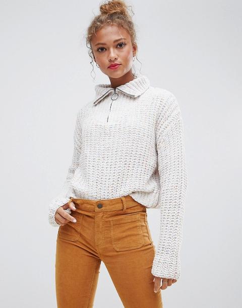 Pull&bear - Maglione A Punto Popcorn Con Zip Sul Davanti - Multicolore