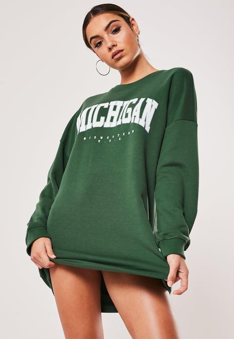 Vert Foncé Robe Sweat Vert Oversize Avec Graphique Michigan