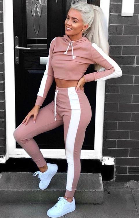 Dusky Pink With White Stripe Lounge Wear Set - Lexi