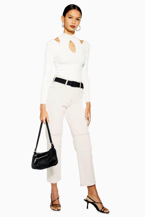 Womens Ecru Belted Utility Jeans - Ecru, Ecru