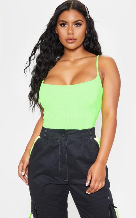 Neon Lime Textured Slinky Cowl Neck Bodysuit, Neon Lime